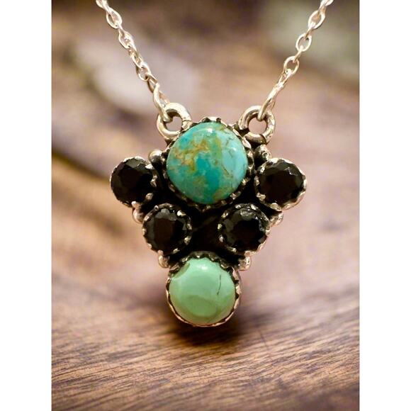 Kingman Turquoise | Sonoran Gold | Onyx Necklace 18-20” | 925 Sterling - Picture 1 of 5